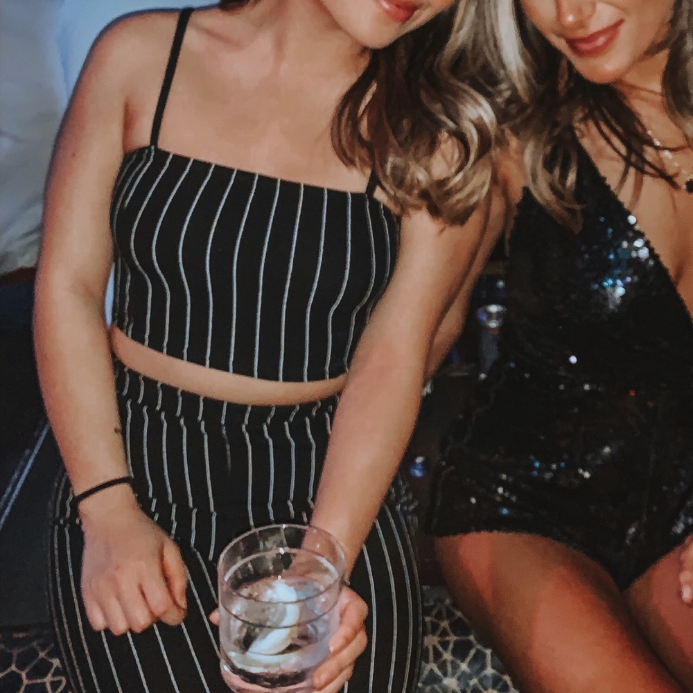 striped two piece jumpsuit set